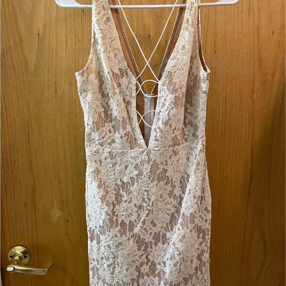 Elegant Lace Beige and White Dress